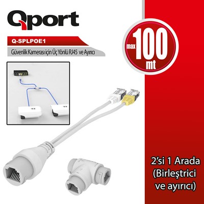 Qport Q-Splpoe1 Poe Splıtter 2In1 Ag Konnektoru + 3 Yollu Rj45 Konnektoru