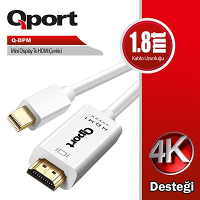 Qport (Q-Dpm) Mını Dısplay Port To Hdmı Cevırıcı 1.8M Kablo