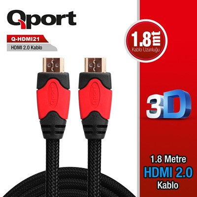 Qport Q-Hdmı21 Hdmı Kablo 1.8Mt Ver2.0 Altın Uçlu 3D 4K