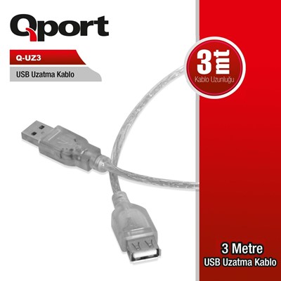 Qport 3Mt Usb Uzatma Kablosu (Q-Uz3)