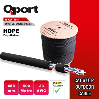Qport 500M Cat6 Outdoor Utp Sıyah 23Awg 0.58Mm Pe Kablo (Q-Cato11)
