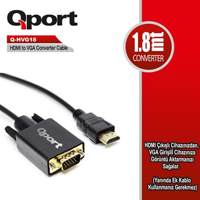 Qport (Q-Hvg18) Hdmı To Vga Cevırıcı 1.8M  Kablo