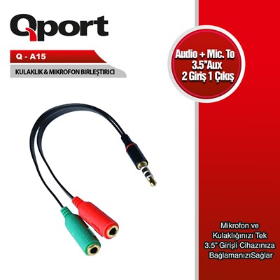 Qport (Q-A15)  Audıo   Mıc To 3.5Mm 15Cm Kulaklık Cevırıcı