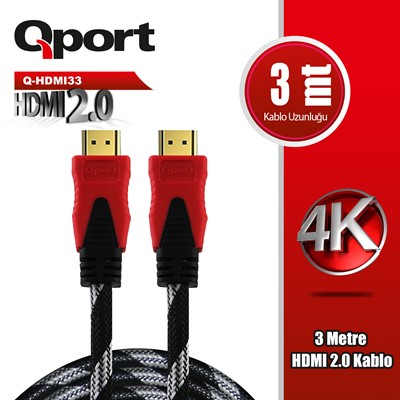 Qport (Q-Hdmı33) Altın Uclu 3M 4K Hdmı2.0 Kablo