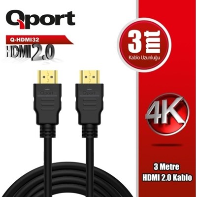 Qport Q-Hdmı32 Hdmı Kablo 3Mt Ver2.0 Altın Uçlu 3D 4K