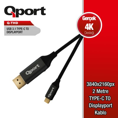 Qport Q-Thd Type-C To Dp 60Hz 4K 2Mt Çevirici Kablo