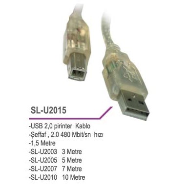 S-Lınk Sl-U2015 Usb 2.0 Seffaf 1.5 M Prınter Kablo