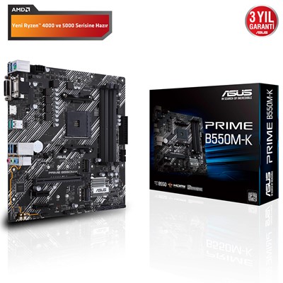 Asus Prıme B550m-K B550 4Xddr4 Vga Hdmı Dvı-D 16X 2Xm.2 Am4 Anakart