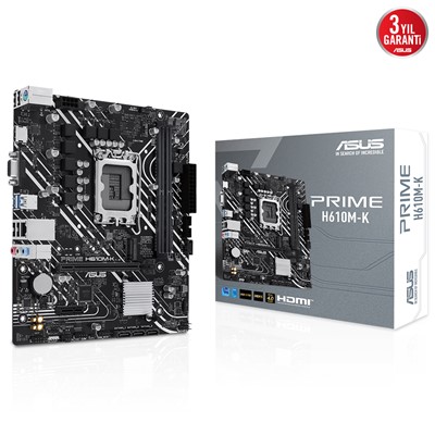 Asus Prıme H610m-K 1700P Ddr5 Ses Glan Hdmı/Vga Sata3 Usb3.2 Matx