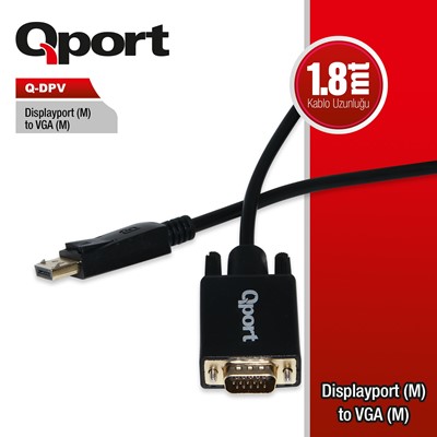 Qport Q-Dpv Dısplay Port(M) To Vga(M) 1.8Mt Çevirici Kablo