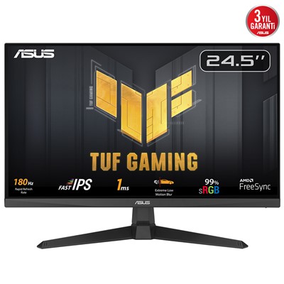 Asus Tuf Gamıng Vg259q3a 24.5" 1Ms 180Hz Fhd Hdmı/Dp Vesa Ips Led Gamıng Monıtor