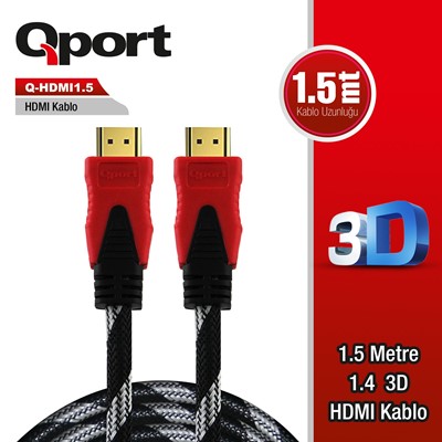 Qport Q-Hdmı1.5 Hdmı Kablo 1.5Mt Ver1.4 Altın Uçlu 3D