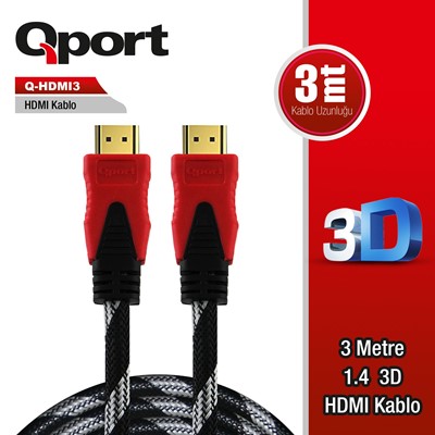 Qport Q-Hdmı3 Hdmı Kablo 3Mt Ver1.4 Altın Uçlu 3D