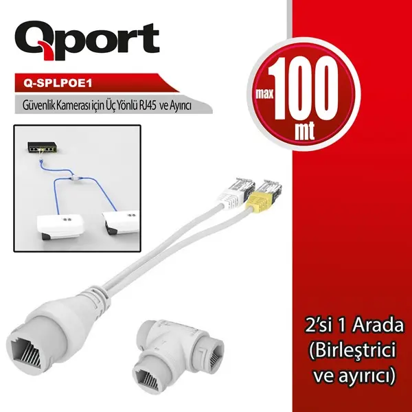 Qport Q-Splpoe1 Poe Splıtter 2In1 Ag Konnektoru + 3 Yollu Rj45 Konnektoru
