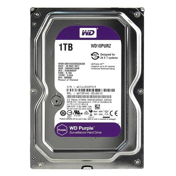 Wd Purple 1Tb 5400Rpm 64Mb Sata3 6Gbit/Sn Wd10purz 7/24 Hdd