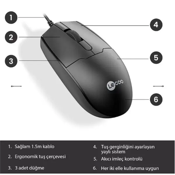 LECOO MS101 USB KABLOLU SIYAH MOUSE