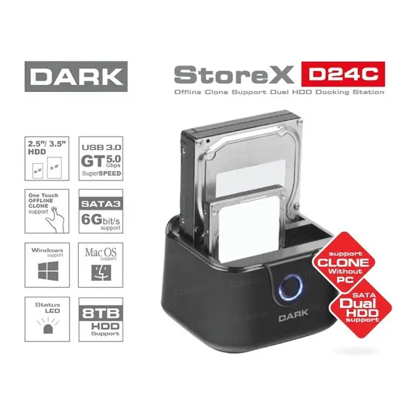 DARK DK-AC-DSD24C STOREX 2 DISK USB 3.0 DUAL 2.5"/3.5" SATA DOCKING STATION