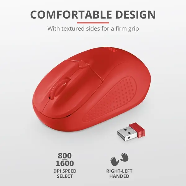 TRUST PRİMO 20787 USB 1600 DPI KIRMIZI KABLOSUZ MOUSE