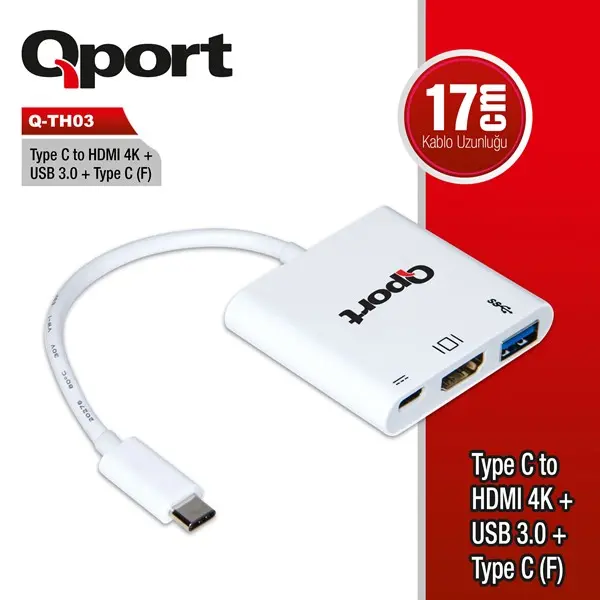 Qport (Q-Th03) Type-C To Hdmı/Usb3.0/Type-C(F) Cevırıcı