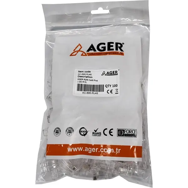 Ager Ac-690-Rj45 Ez-Plug Yeni Nesil Cat6 Rj45 Konnektör 100'Lü