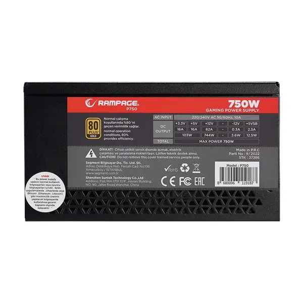 Rampage P750 750W 80+ Gold 14Cm Power Supply Long Lıfe Hdb