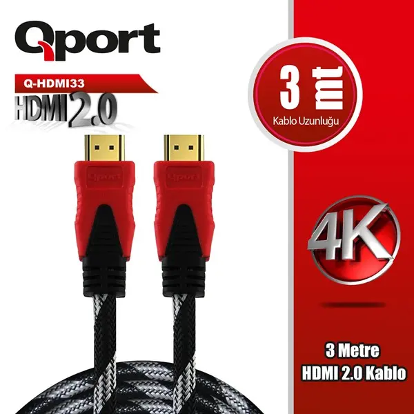 Qport (Q-Hdmı33) Altın Uclu 3M 4K Hdmı2.0 Kablo