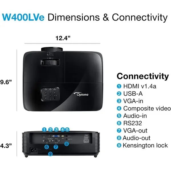 Optoma W400lve 4000Al 1280X800 15000S Vga/Hdmı 25000:1 Siyah Wxga Dlp Projeksiyon