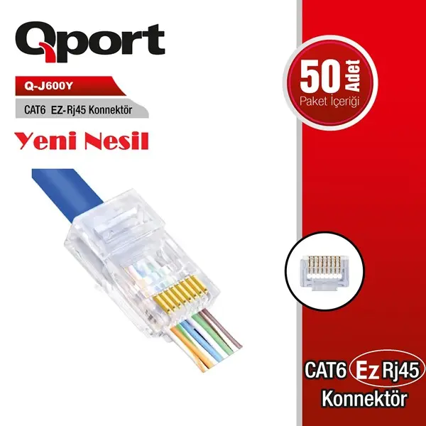 Qport Q-J600y Cat6 50 Adet Ez-Rj45 Yenı Nesıl Konnektor