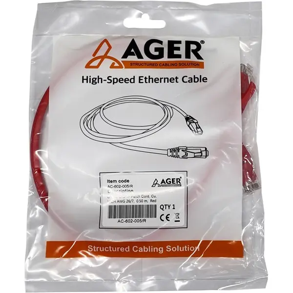 Ager Ac-602-005 50Cm Utp Cat6 Patch Kablo Kırmızı Cu, Lszh Awg 26/7