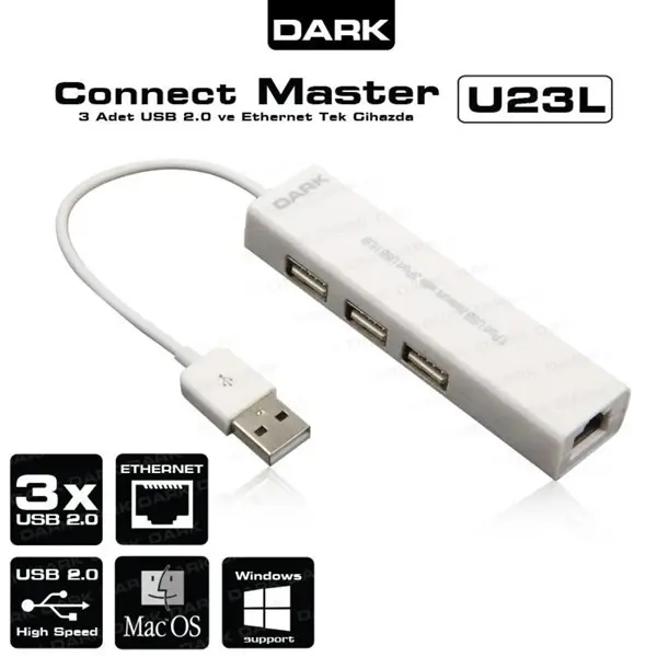 Dark Dk-Ac-Usb23l 3Xusb/1Xethernet Çevirici