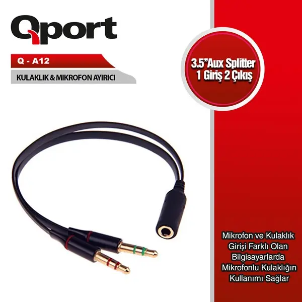 Qport (Q-A12) 3.5Mm Dısı To 5Mm Erkek Audıo Mıc  15Cm