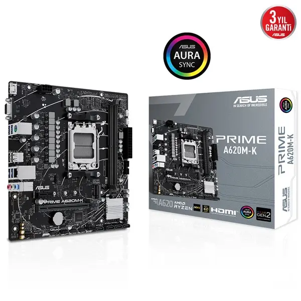 Asus Prıme A620m-K Am5 Ddr5 Ses Glan Hdmı/Vga Sata3 Usb3.2 Matx