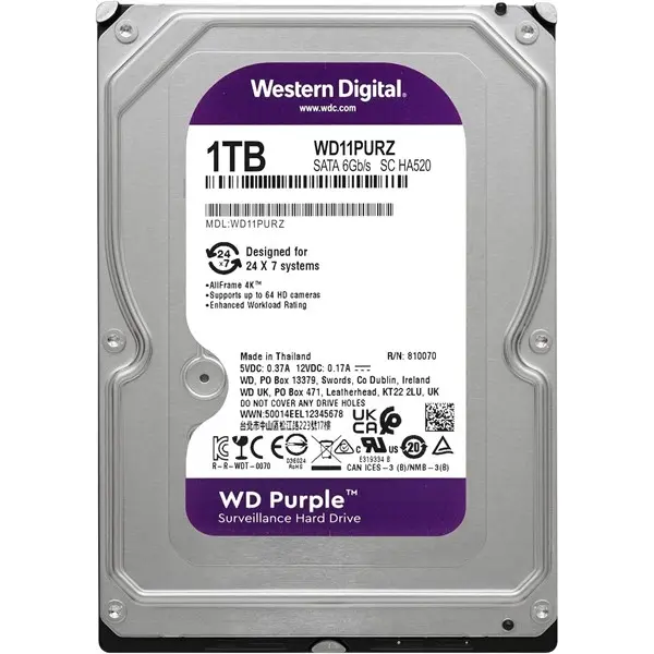 Wd Purple 1Tb 5400Rpm 64Mb Sata3 Wd11purz 7/24 Hdd Resmi Disti Garantili