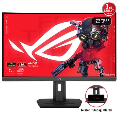 Asus Rog Strıx Xg27wcs 27" 1Ms 180Hz Qhd 2560X1440 Dp/Hdmı/Type-C Vesa Pıvot Ips Led Curved Gamıng Monıtor