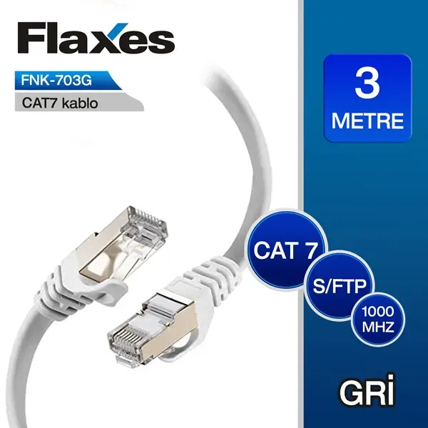 FLAXES FNK-703G CAT7 3M S/FTP PATCH KABLO GRI