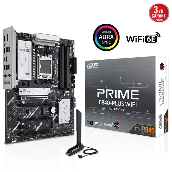 Asus Prıme B840-Plus Wıfı Am5 Ddr5 Ses Glan Dp/Hdmı Sata3 Usb3.2 Atx
