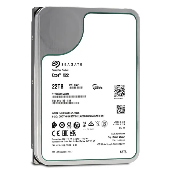 Seagate Exos X22 22Tb 7200Rpm 512Mb Sata3 St22000nm001e Nas Hdd