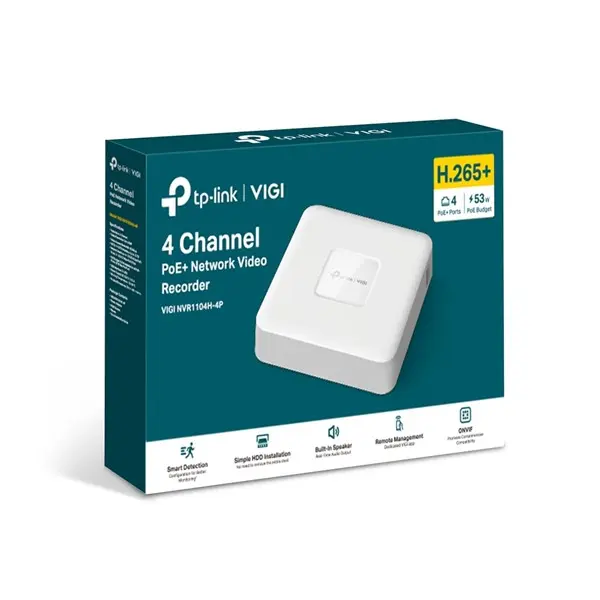 TP-LINK VIGI NVR1104H-4P 4 KANAL POE 2xHDMI 1xVGA H265+ NVR KAYIT CİHAZI