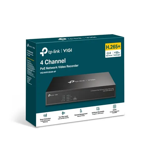 TP-LINK VIGI NVR1004H-4P 4 KANAL POE H265+ NVR KAYIT CİHAZI
