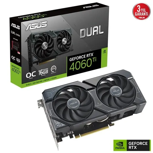 Asus Rtx4060-Tı 16Gb Gddr6 128Bıt 3Xdp/Hdmı (Dual-Rtx4060tı-O16g-Evo)