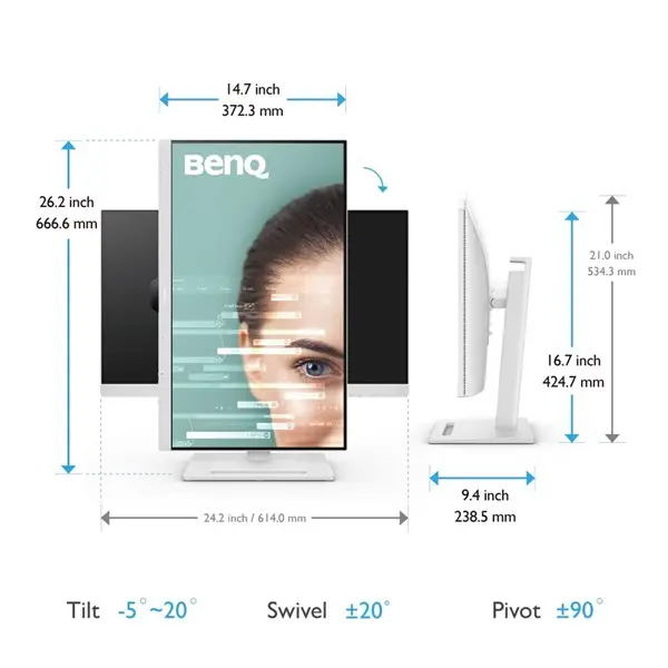 Benq Gw2790qt 27" 5Ms 75Hz 2K 2560X1440 2Xdp/Hdmı/Usb-C Pıvot Beyaz Ips Led Monıtor