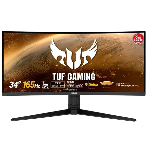 Asus 34" Tuf Gamıng Vg34vql1b 3440X1440 1Ms 165Hz Dp/Hdmı/Usb +Vesa +Speaker