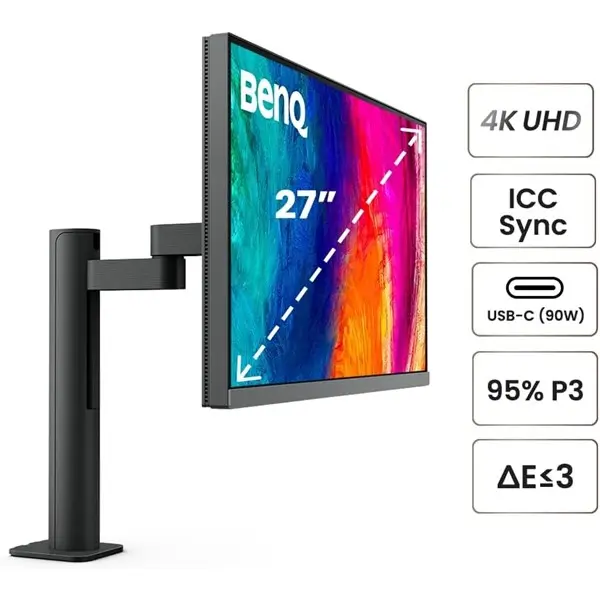 Benq Pd2706ua 27" 5Ms 4K Hdr 3840X2160 Dp/Hdmı/Type-C Pıvot Srgb Rec709 Dualvıew Ergo Arm Tasarım Monitör