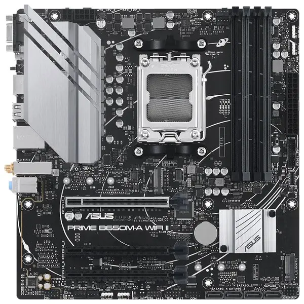 Asus Prıme B650m-A Wıfı Iı Amd B650 Am5 Ddr5 6400 Dp Hdmı Vga 2X M2 Usb3.2 Ax Wifi-Bt Aura Rgb 2.5Gbit Lan Matx Asus 5X Protectıon Iıı Bıos Flashback